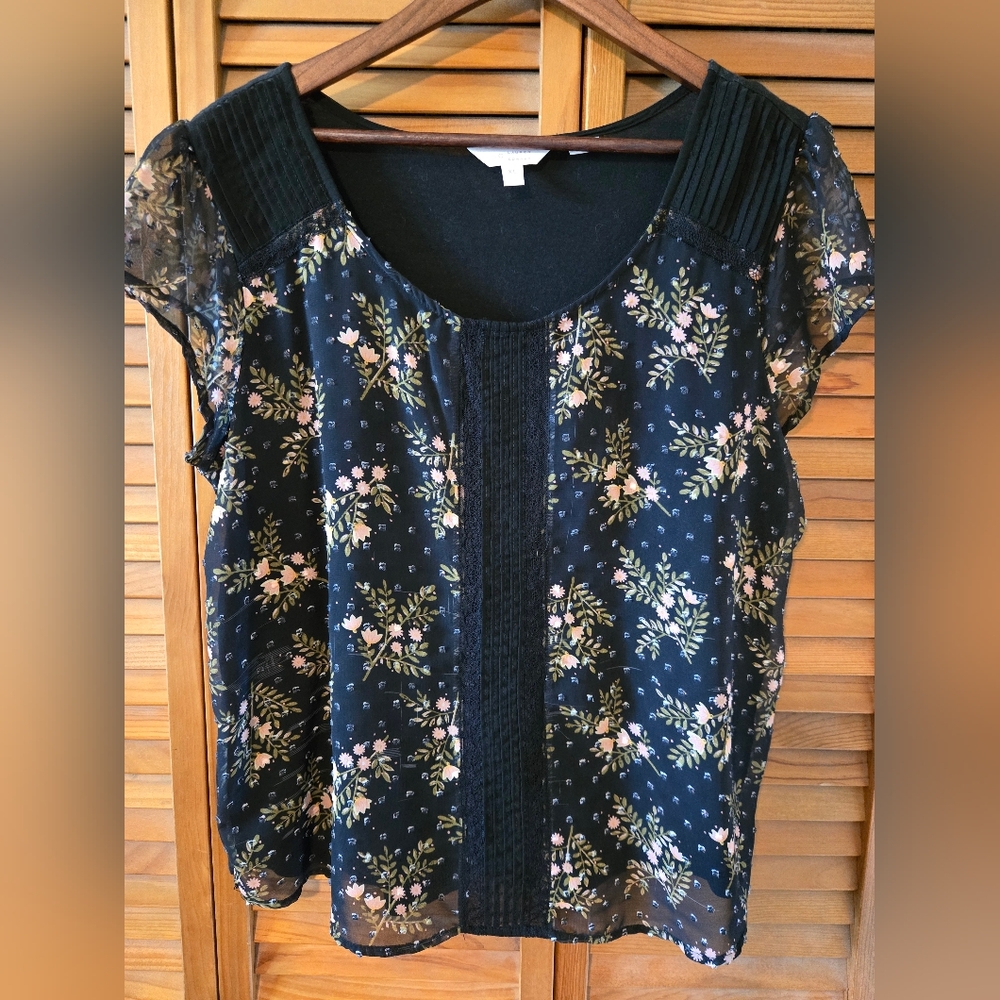 LC Lauren Conrad Floral Sheer Blouse - Black and Pink